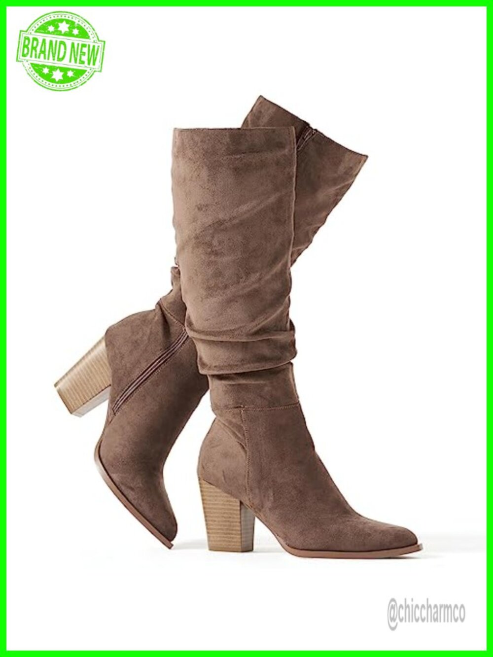 Women's Knee High Boots Faux Suede Pointed Toe Slouchy Chunky Heel